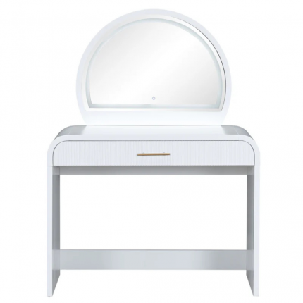 Modern White Vanity Table with LED Lighted Mirror and Fluted Drawer Front
